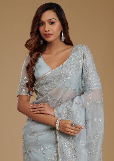 Grey Gotapatti Tissue Saree-Koskii