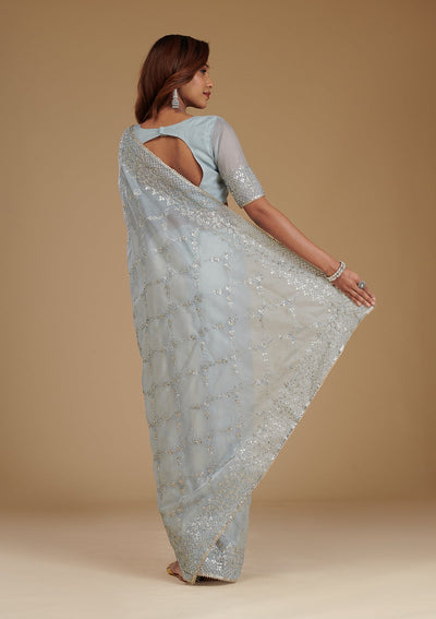 Grey Gotapatti Tissue Saree-Koskii