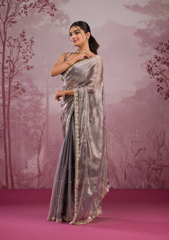 Grey Mirrorwork Georgette Saree-Koskii