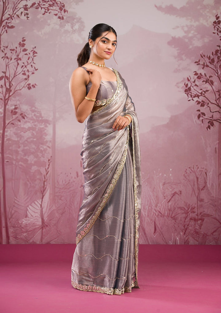Grey Mirrorwork Georgette Saree-Koskii