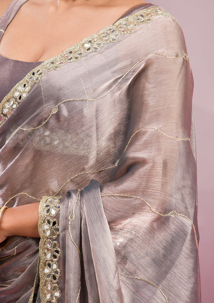 Grey Mirrorwork Georgette Saree-Koskii