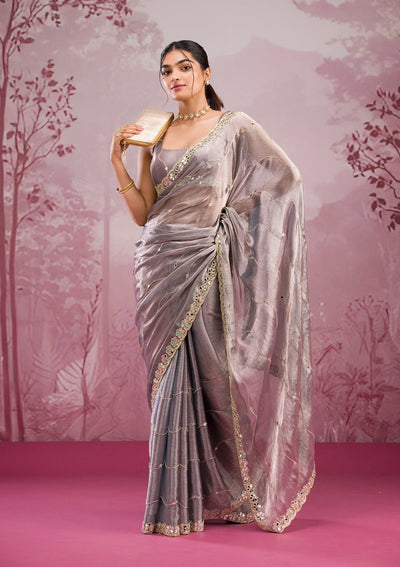 Grey Mirrorwork Georgette Saree-Koskii