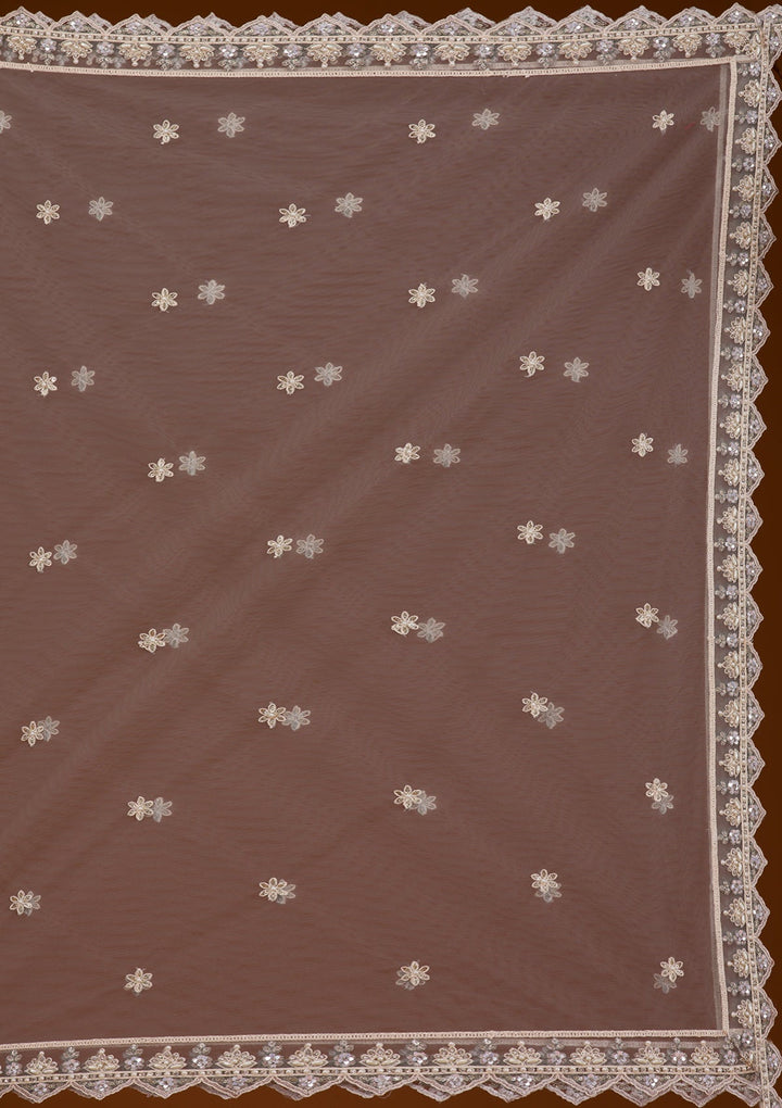 Grey Pearlwork Net Readymade Lehenga-Koskii