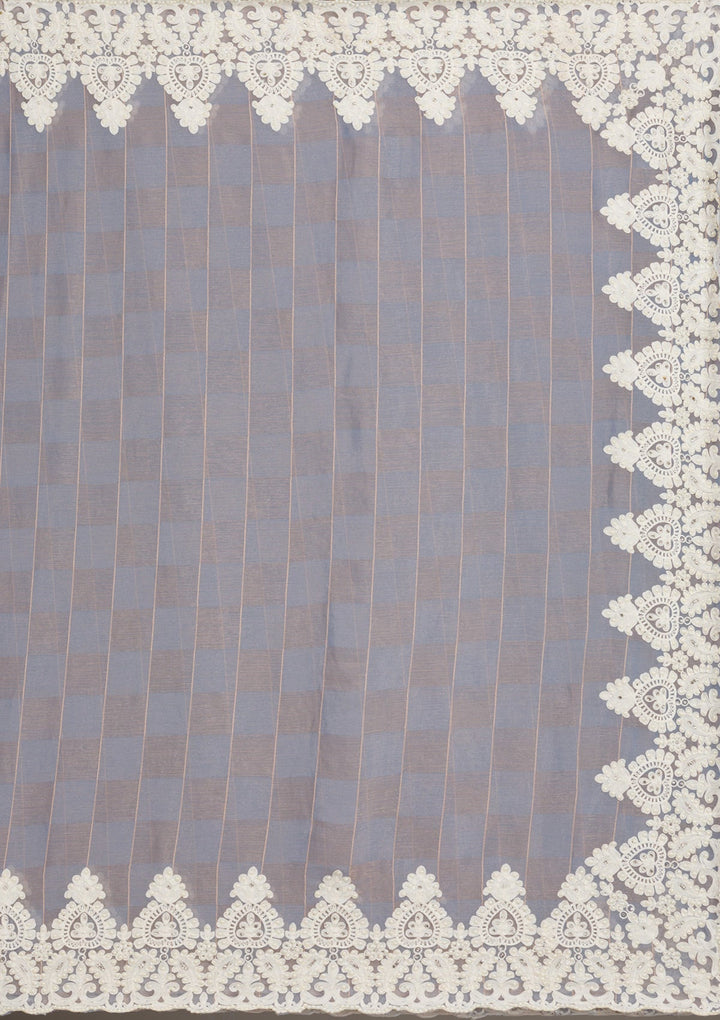 Grey Pearlwork Tissue Saree-Koskii