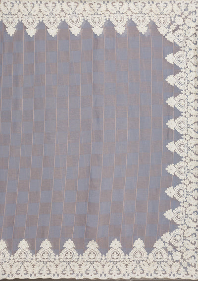 Grey Pearlwork Tissue Saree-Koskii