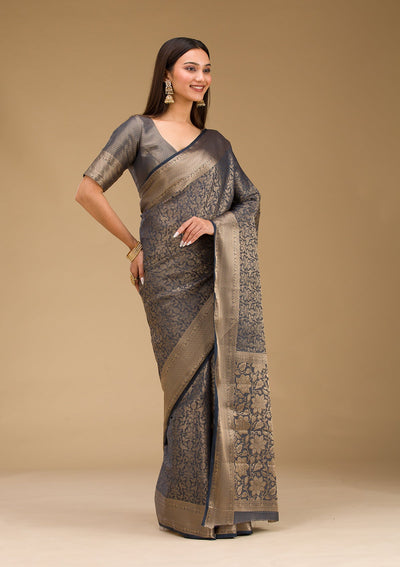 Grey Plain Art Silk Saree-Koskii