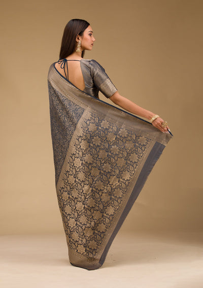 Grey Plain Art Silk Saree