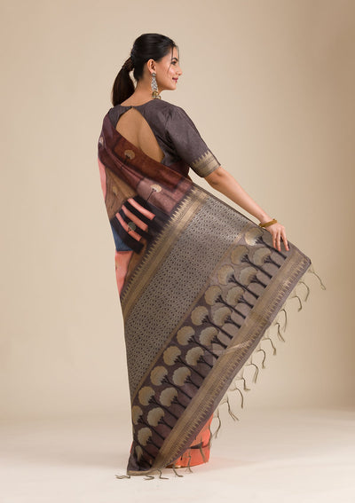 Grey Printed Art Silk Saree-Koskii