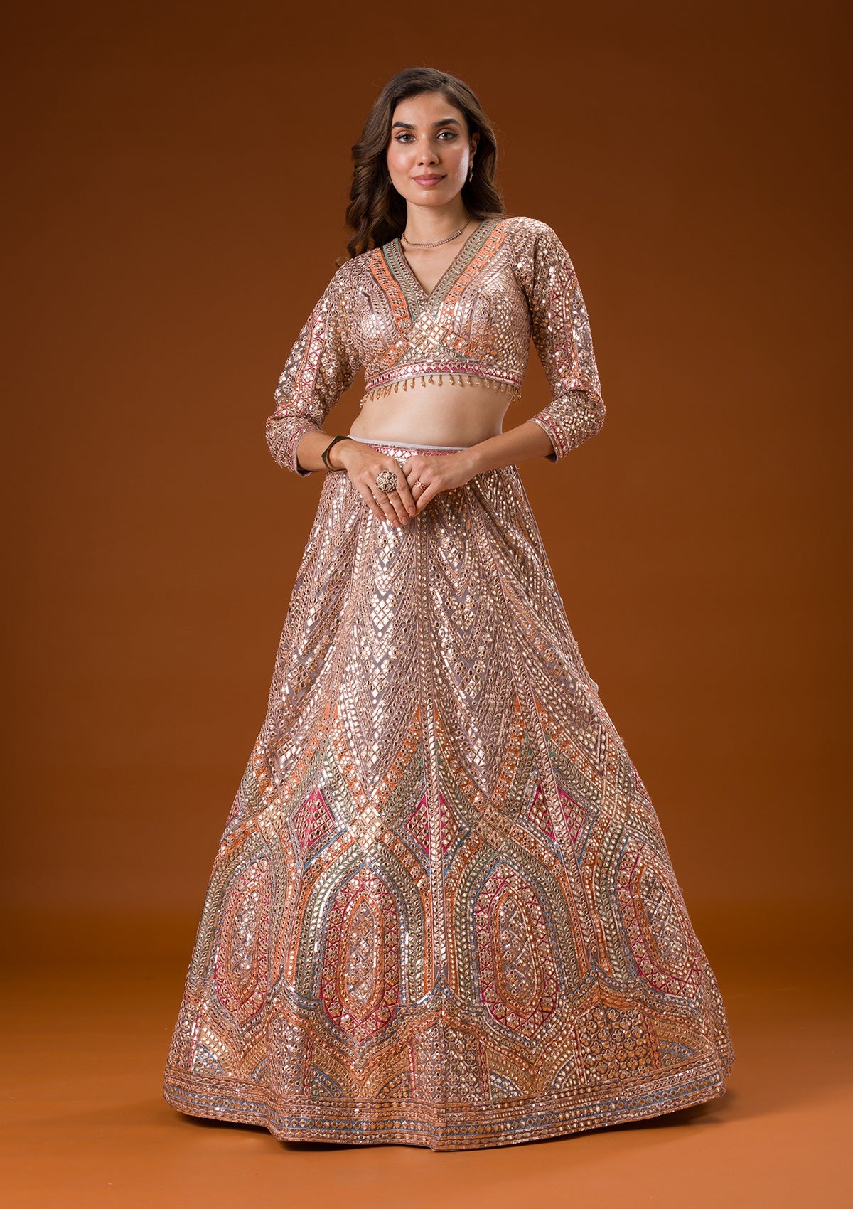 Grey Printed Net Readymade Lehenga-Koskii