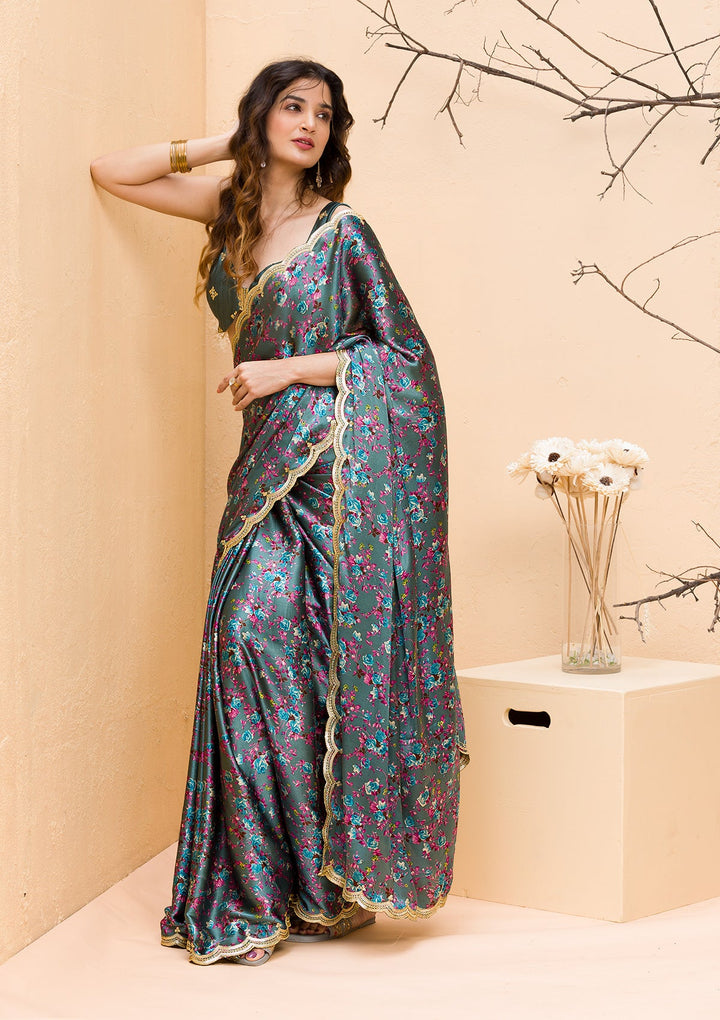 Cream Stonework Satin Designer Saree-Koskii