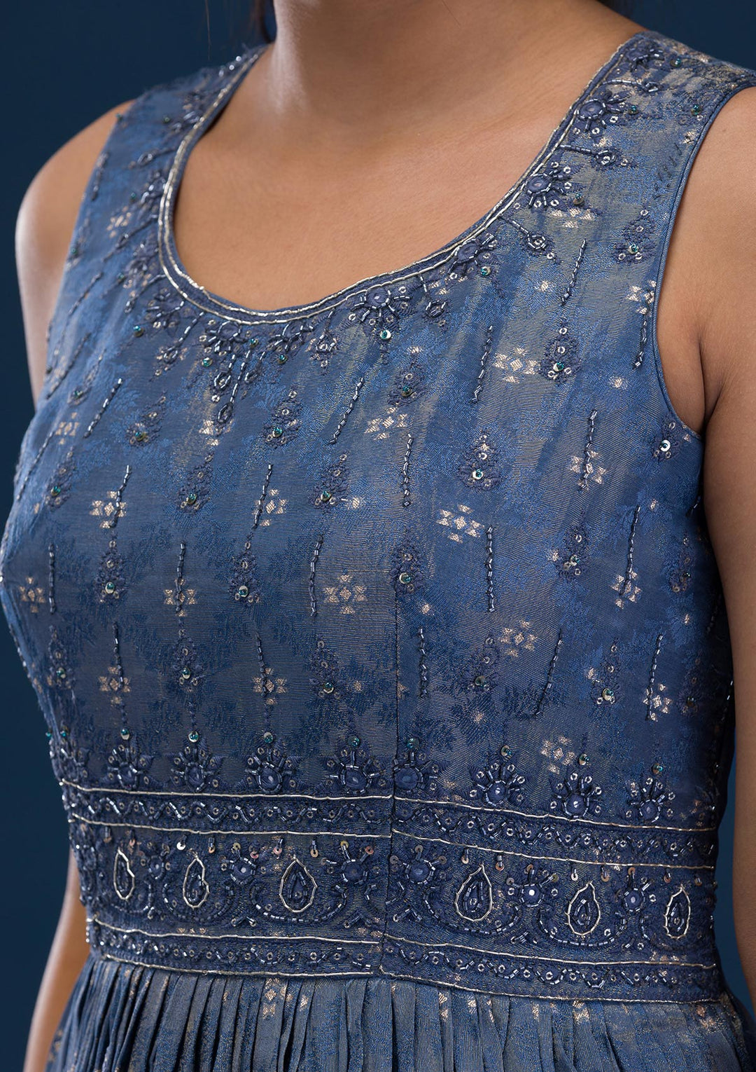 Grey Printed Semi Crepe Readymade Salwar Suit-Koskii
