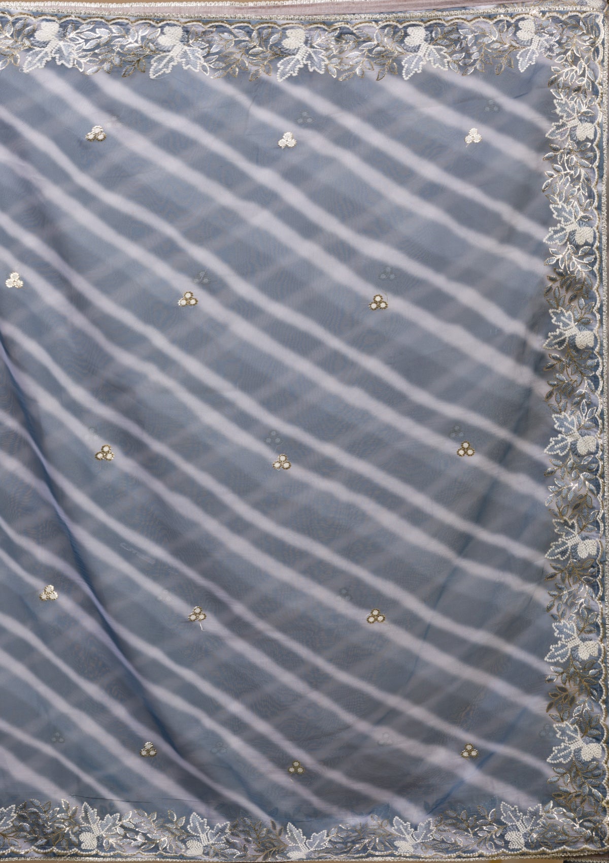 Grey Printed Semi Crepe Saree-Koskii