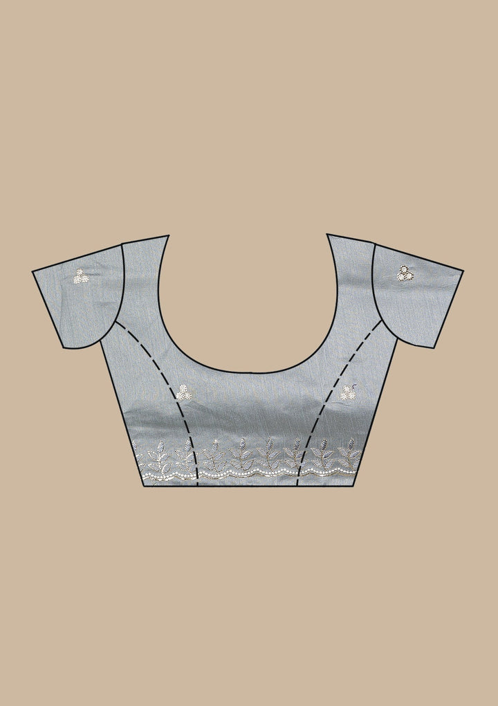 Grey Printed Semi Crepe Saree-Koskii