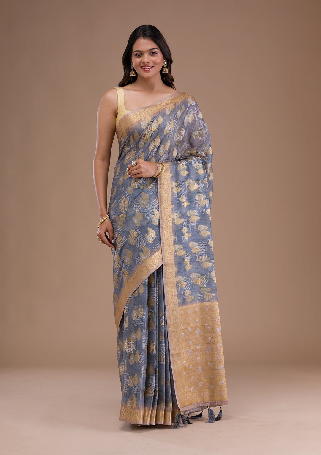 Sky Blue Stonework Tissue Designer Saree-Koskii