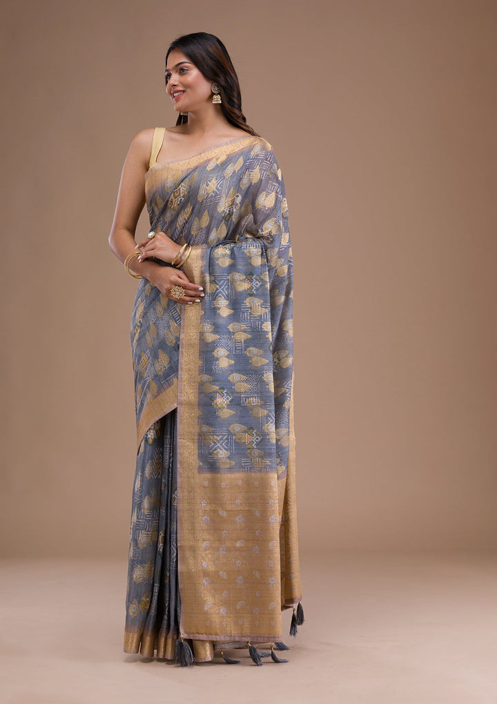 Sky Blue Stonework Tissue Designer Saree-Koskii