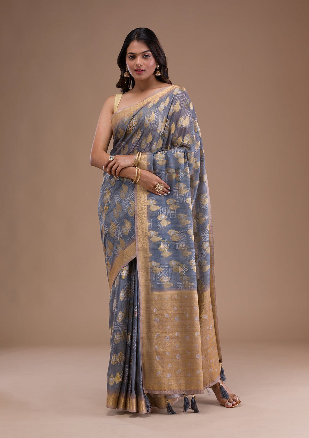 Sky Blue Stonework Tissue Designer Saree-Koskii