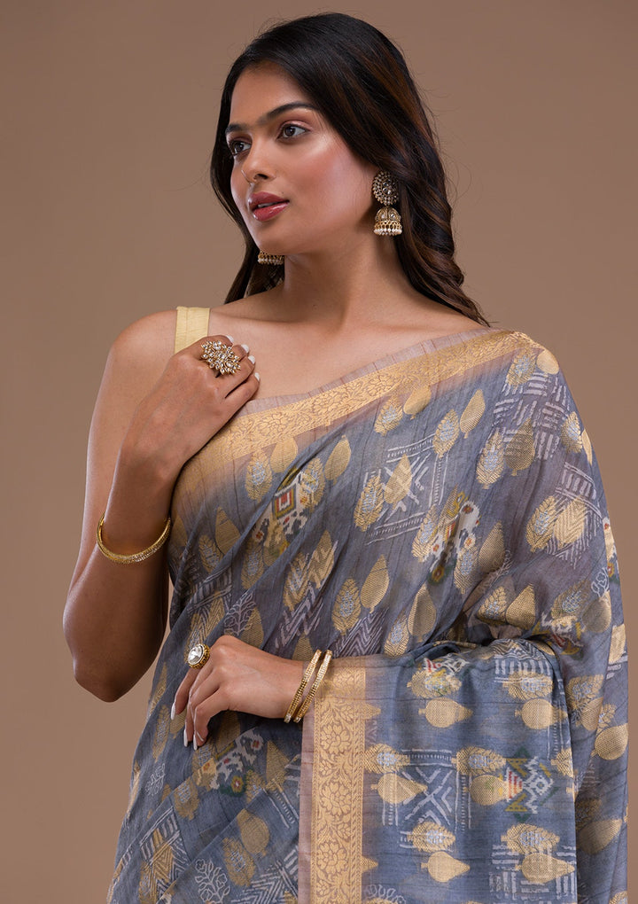 Sky Blue Stonework Tissue Designer Saree-Koskii