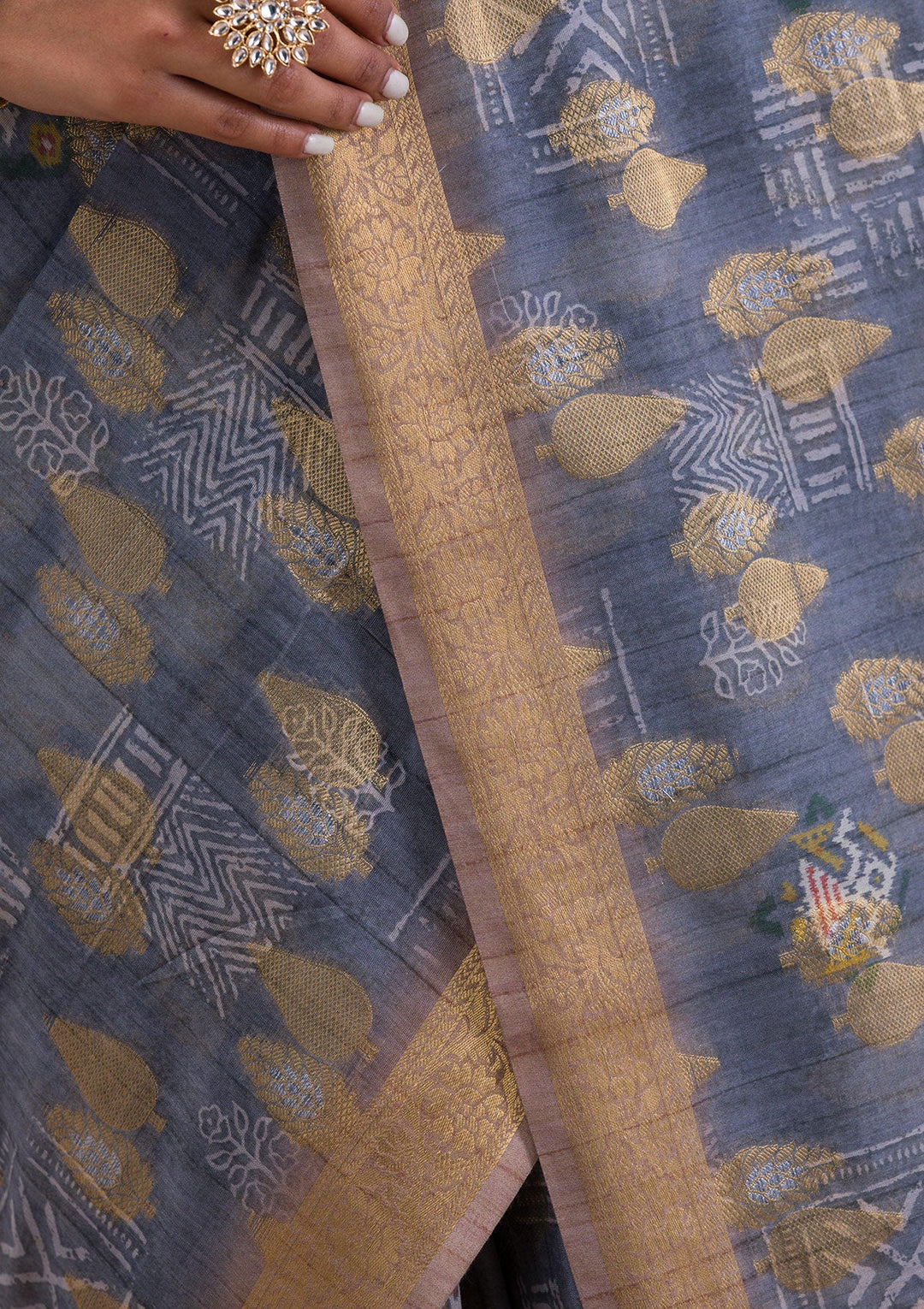 Sky Blue Stonework Tissue Designer Saree-Koskii