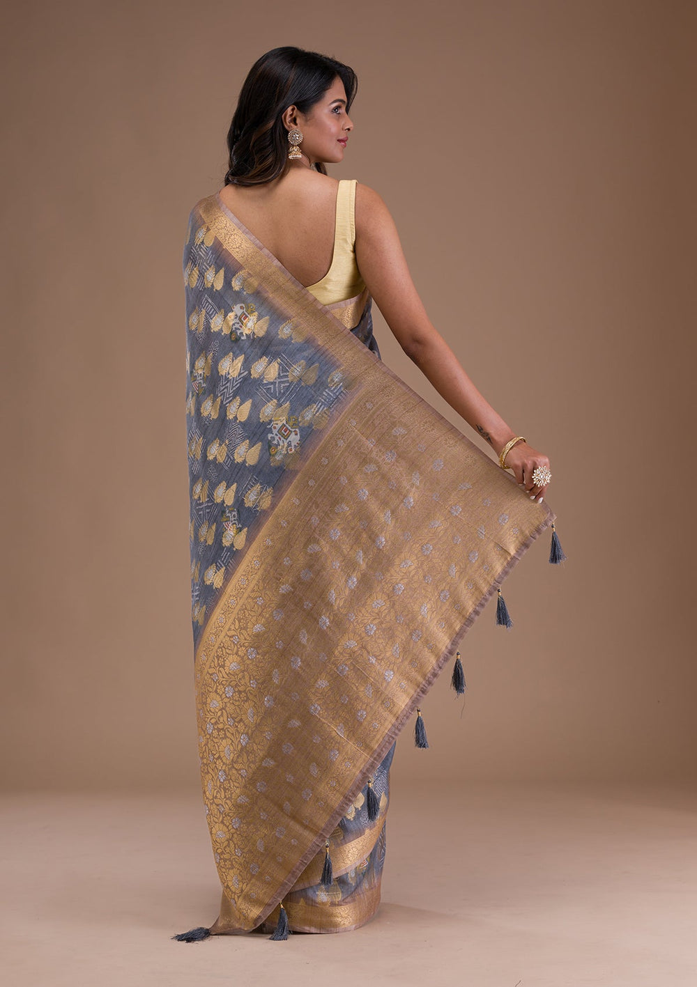 Sky Blue Stonework Tissue Designer Saree-Koskii