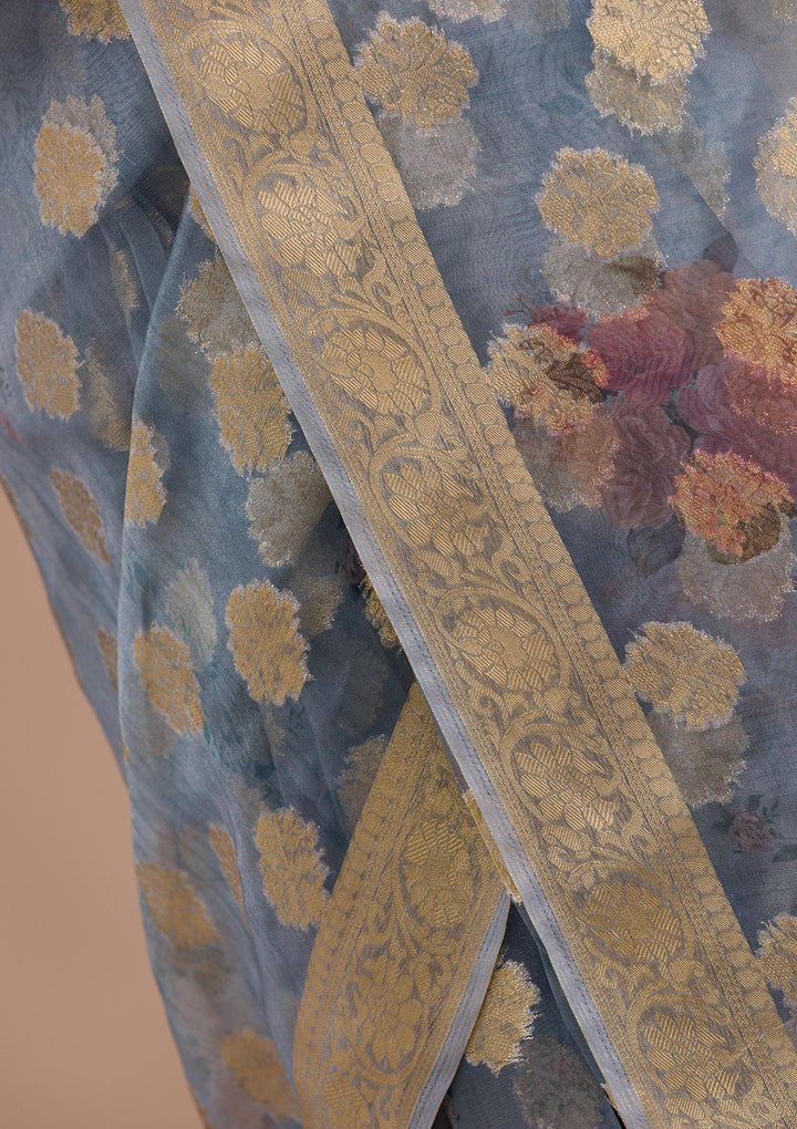 Peacock Blue Sequins Georgette Designer Saree-Koskii