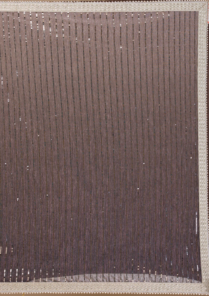 Grey Sequins Lycra Saree-Koskii