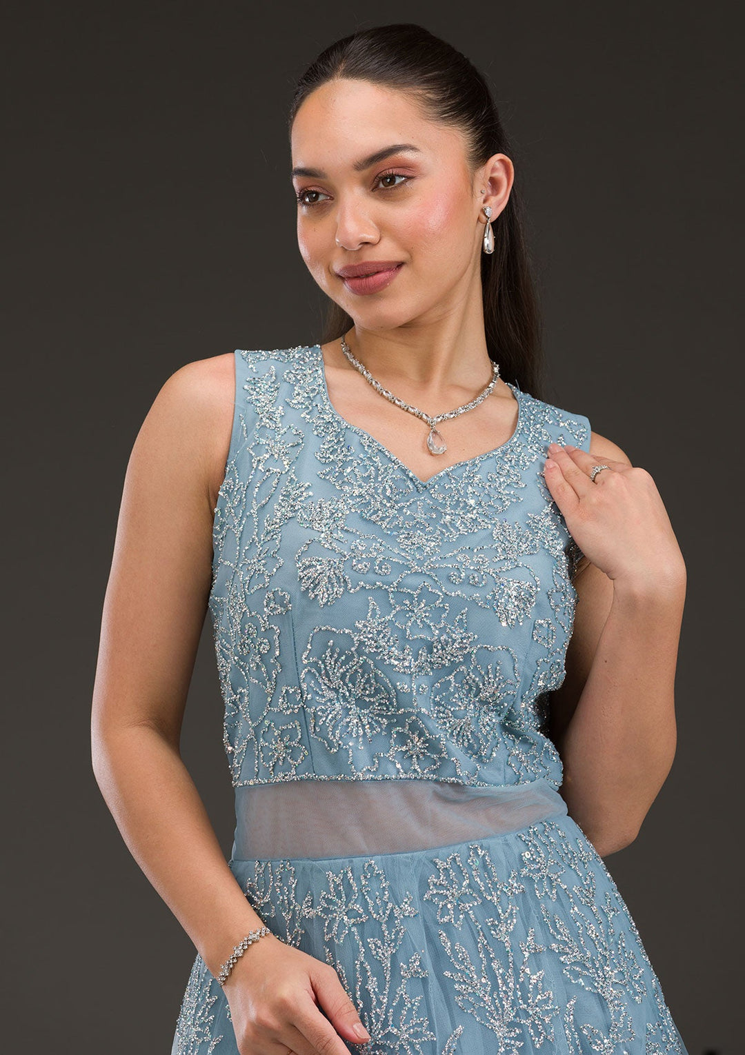 Buy Grey Sequins Net Gown - Koskii Buy Grey Sequins Net Gown - Koskii