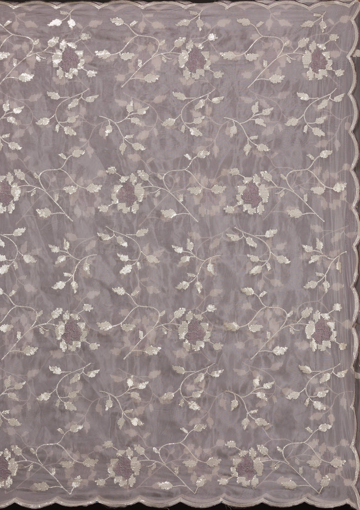 Grey Sequins Tissue Saree-Koskii