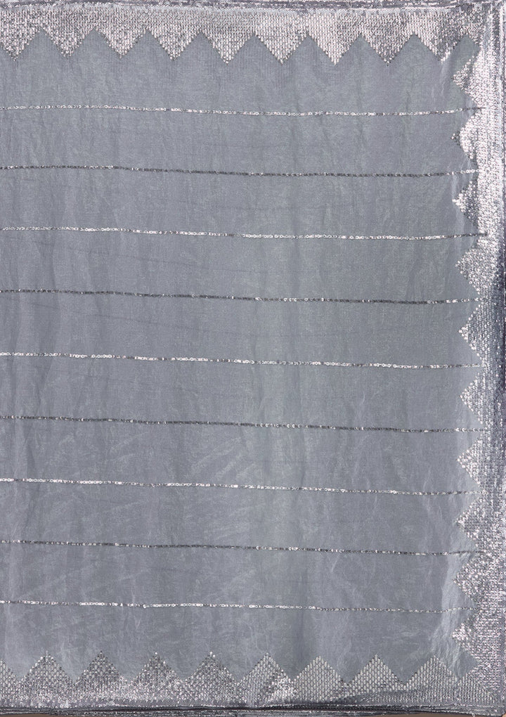 Grey Sequins Tissue Saree-Koskii