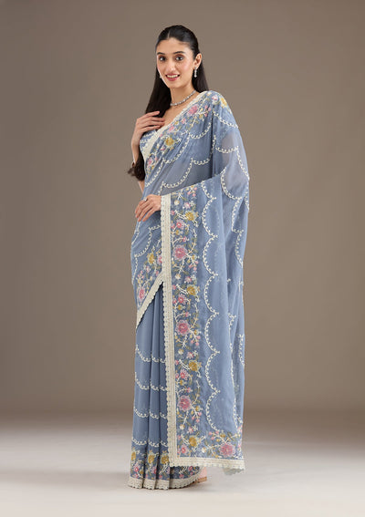 Grey Sequins Tissue Saree-Koskii