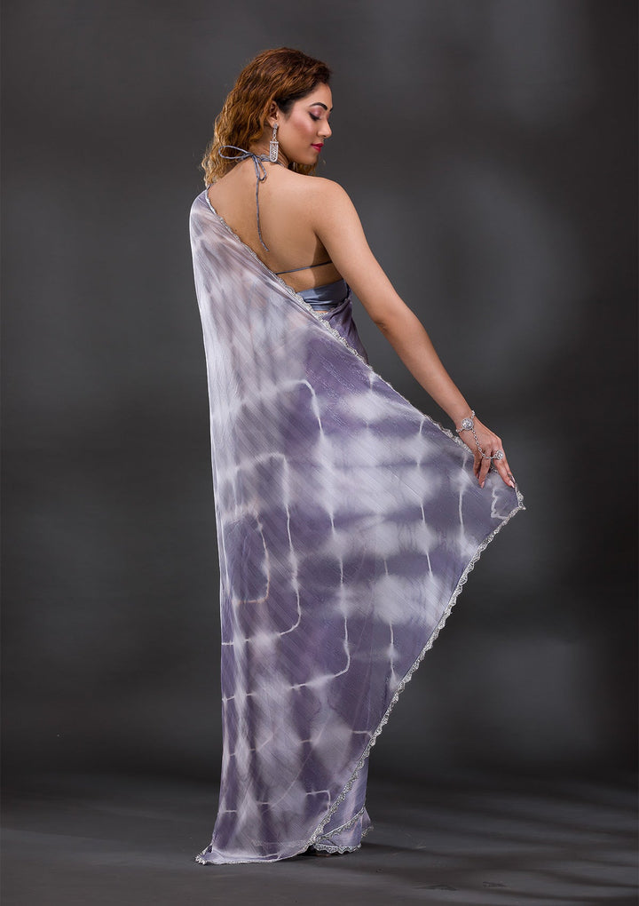 Grey Silver Stonework Shimmer Georgette Saree-Koskii