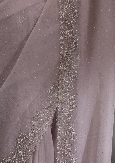 Grey Silver Stonework Tissue Saree-Koskii