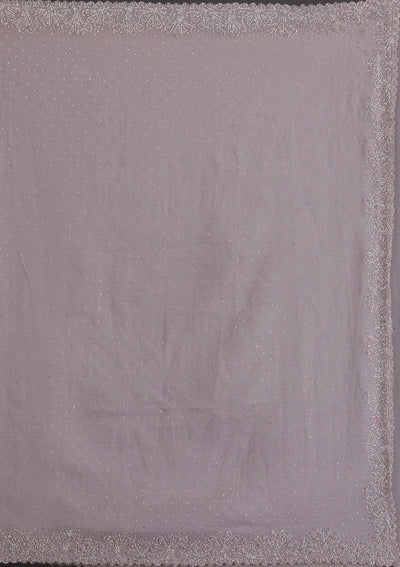 Grey Silver Stonework Tissue Saree-Koskii