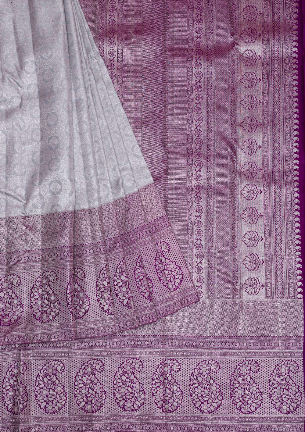 Grey Silver Zariwork Pure Silk Saree-Koskii