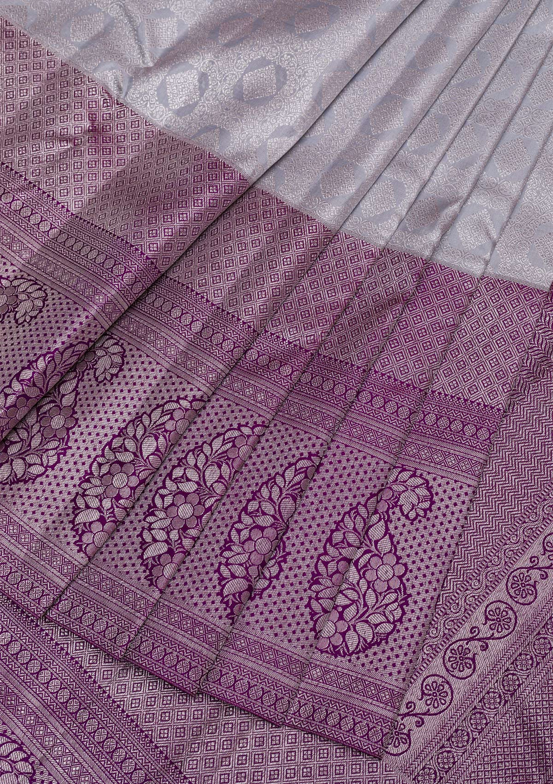 Grey Silver Zariwork Pure Silk Saree-Koskii