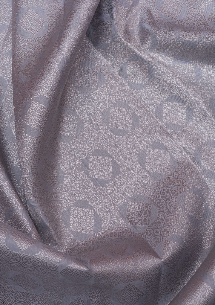 Grey Silver Zariwork Pure Silk Saree-Koskii