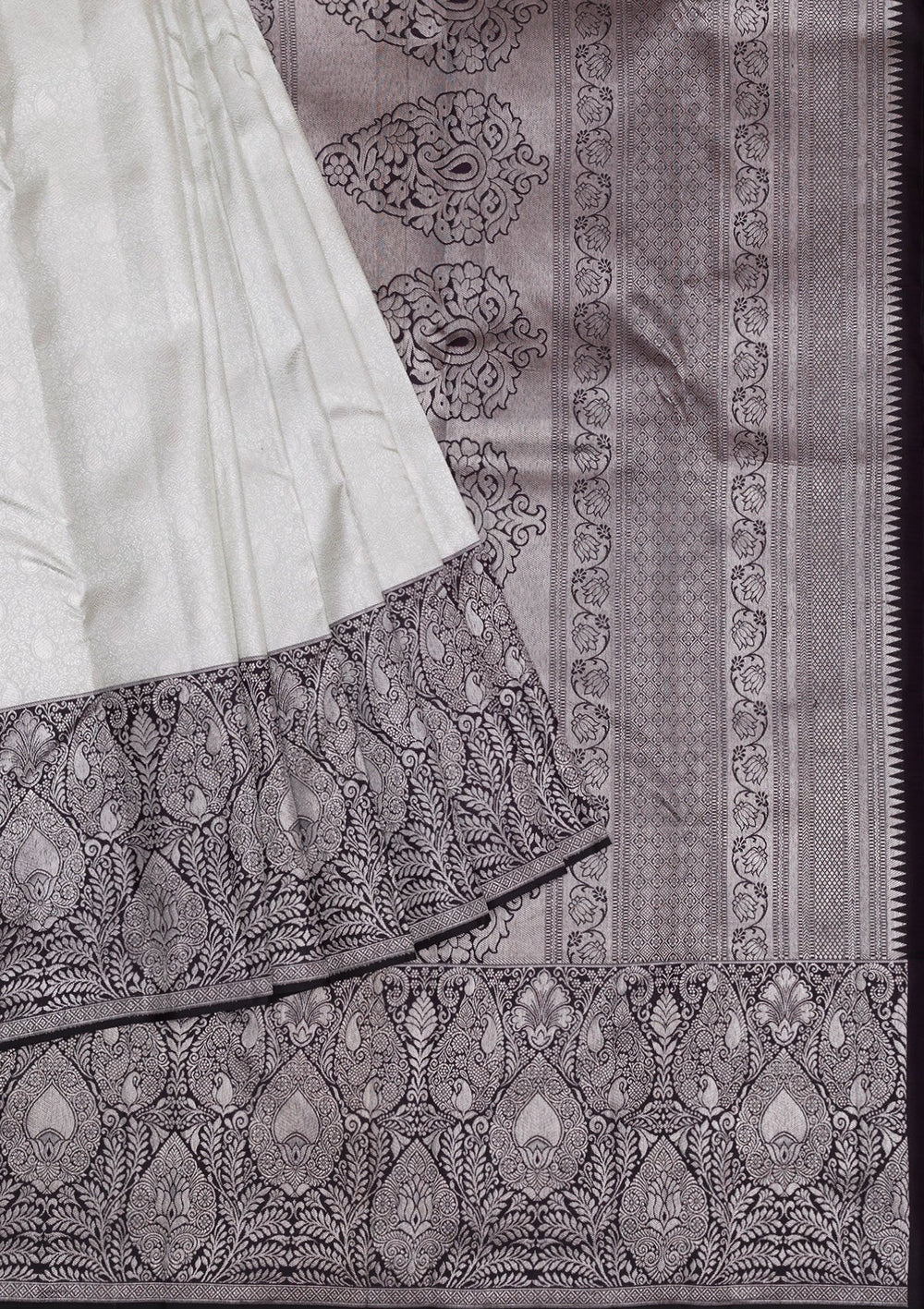 Grey Silver Zariwork Pure Silk Saree-Koskii