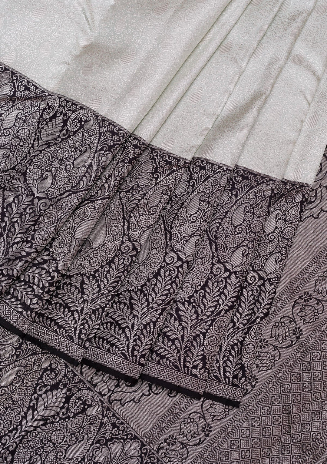 Grey Silver Zariwork Pure Silk Saree-Koskii