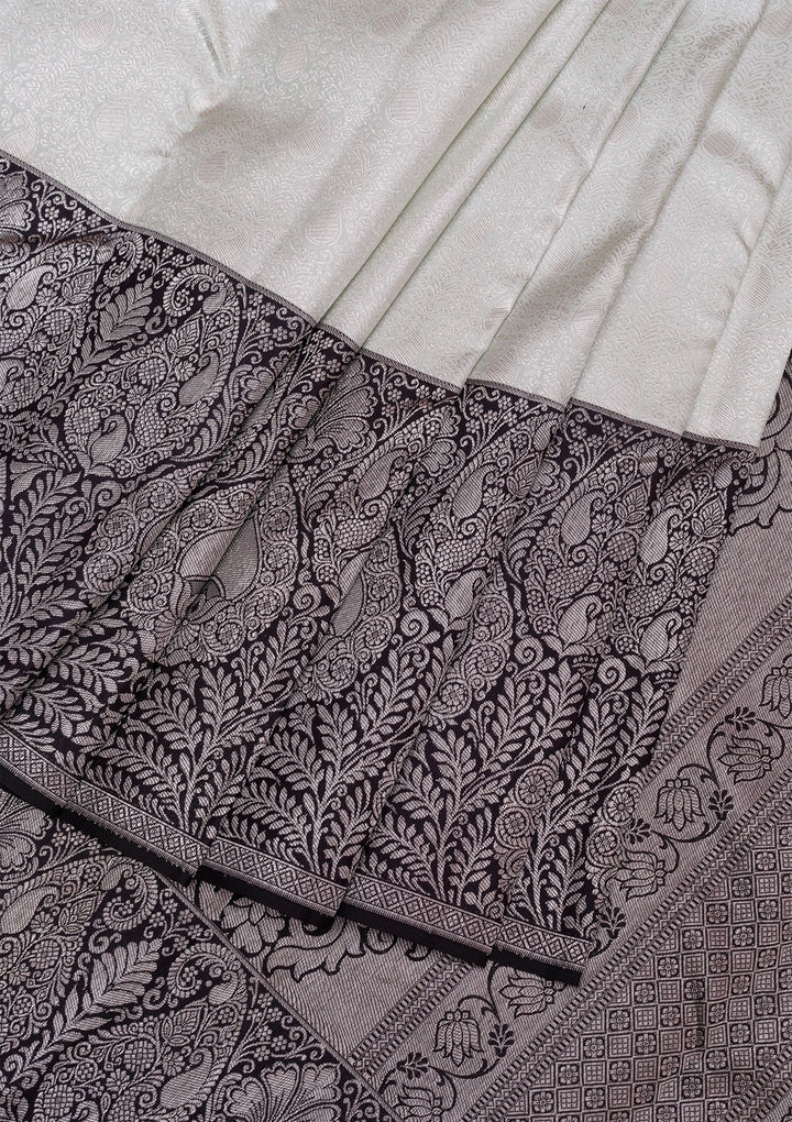 Grey Silver Zariwork Pure Silk Saree-Koskii