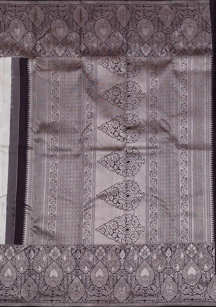Grey Silver Zariwork Pure Silk Saree-Koskii