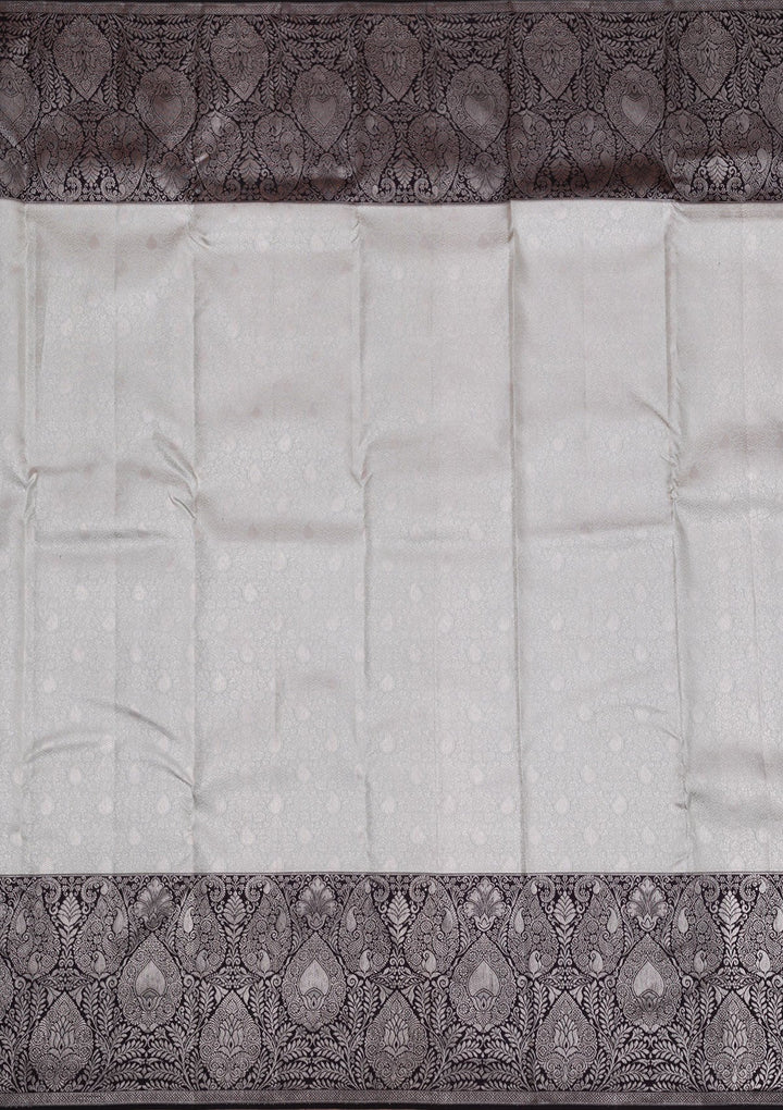 Grey Silver Zariwork Pure Silk Saree-Koskii