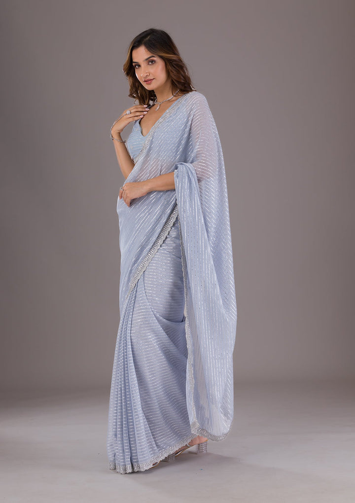 Grey Stonework Georgette Saree-Koskii