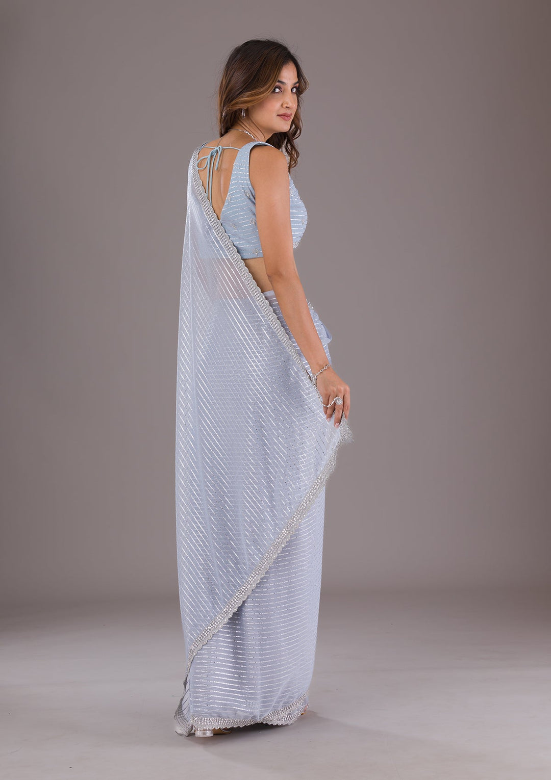 Grey Stonework Georgette Saree-Koskii