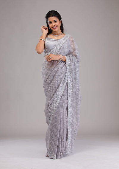 Grey Stonework Georgette Saree-Koskii