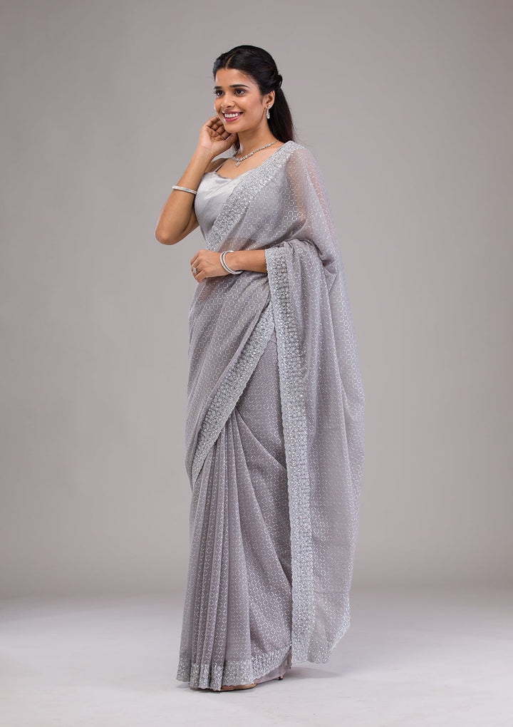 Grey Stonework Georgette Saree-Koskii