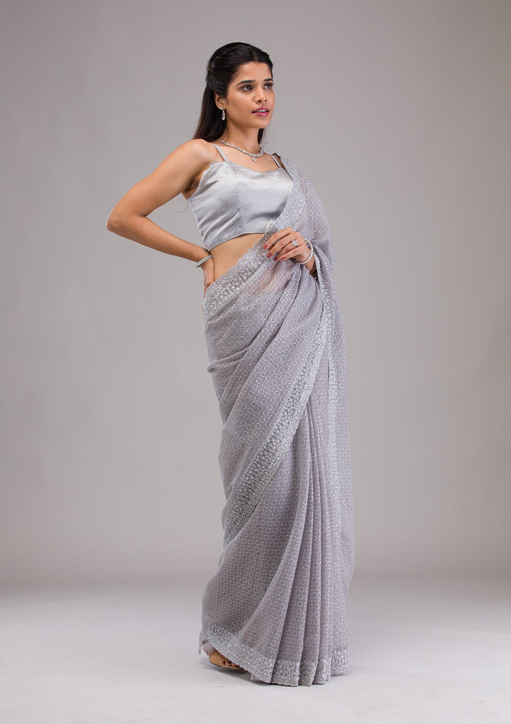 Grey Stonework Georgette Saree-Koskii