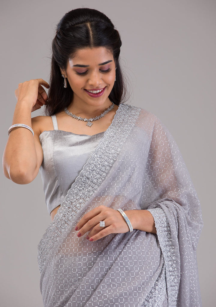 Grey Stonework Georgette Saree-Koskii