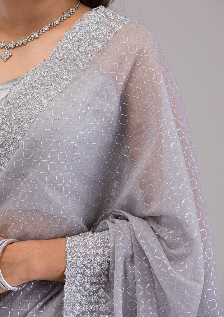 Grey Stonework Georgette Saree-Koskii