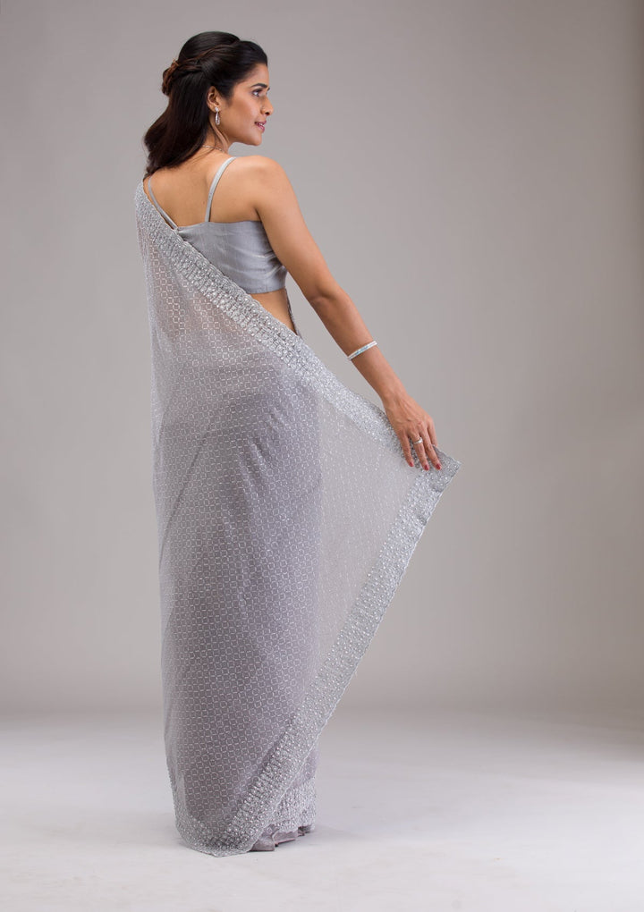 Grey Stonework Georgette Saree-Koskii