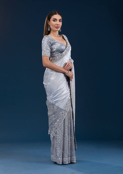 Grey Stonework Imported Fabric Saree-Koskii