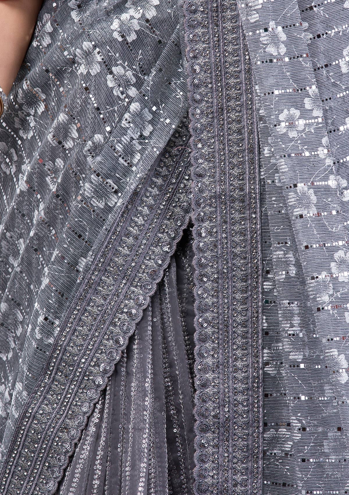 Grey lycra saree with blouse 41313